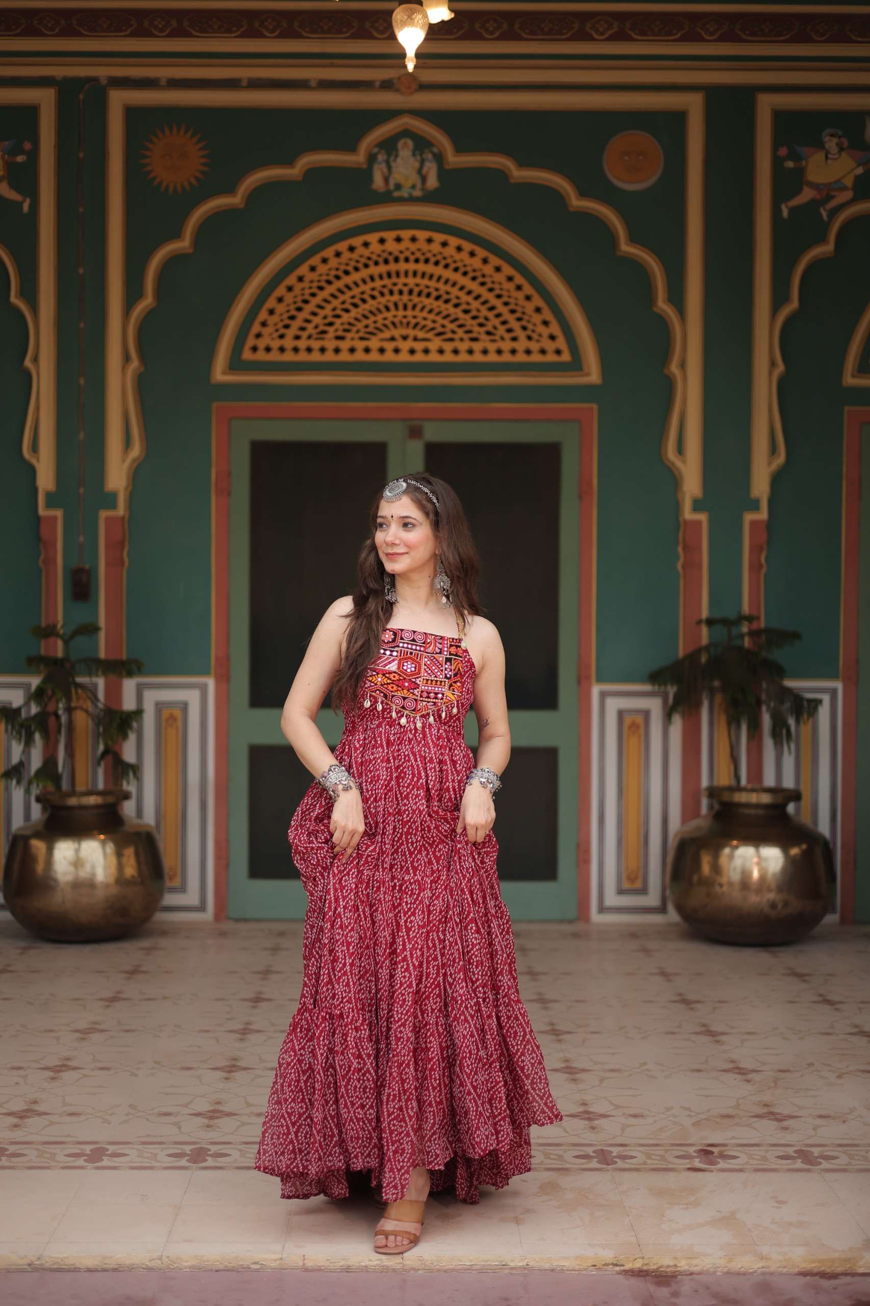 KHUSHI-1119 Bandhani Print work with kutchi patchework in Faux Georgette gown