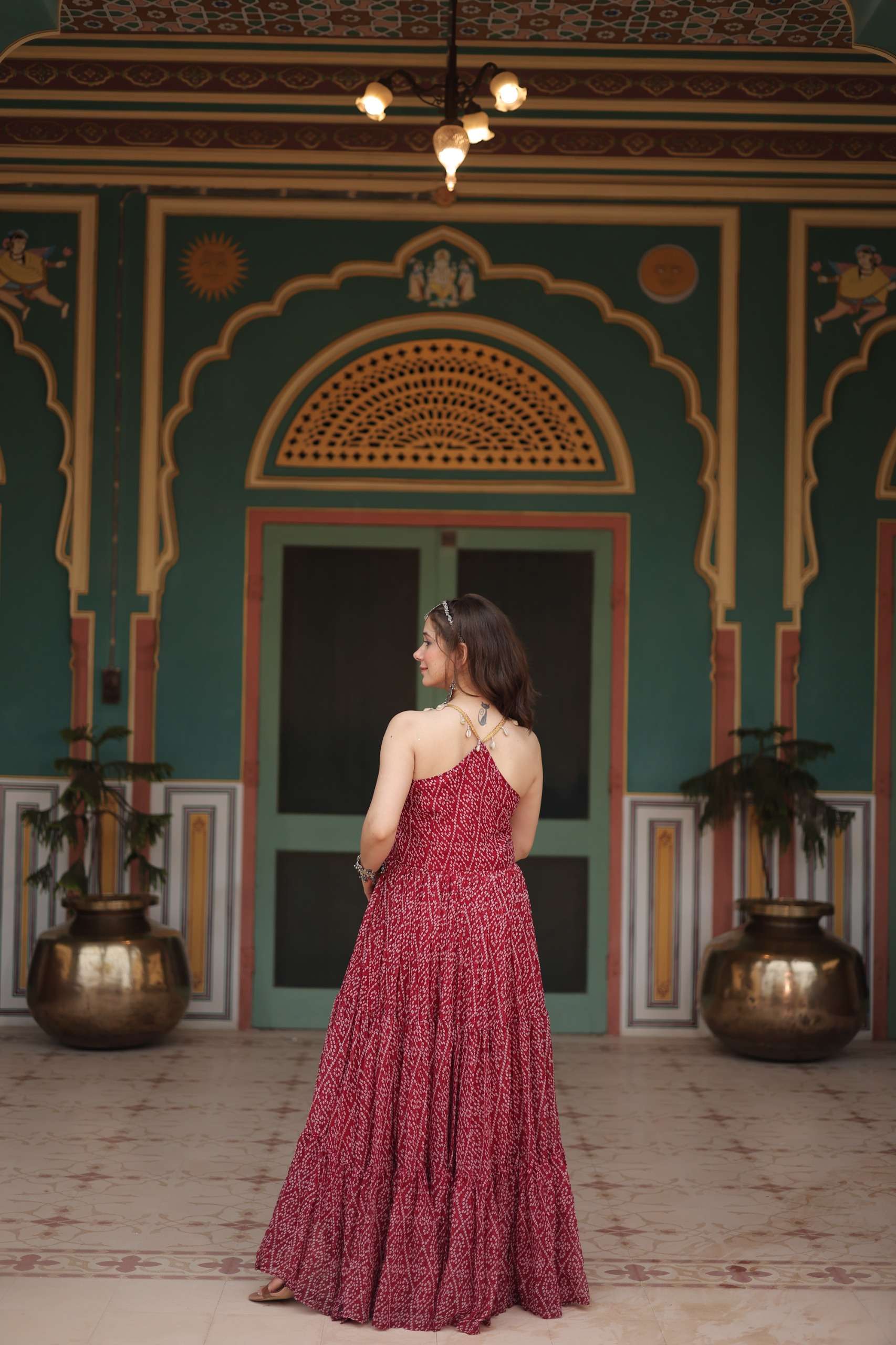 KHUSHI-1119 Bandhani Print work with kutchi patchework in Faux Georgette gown