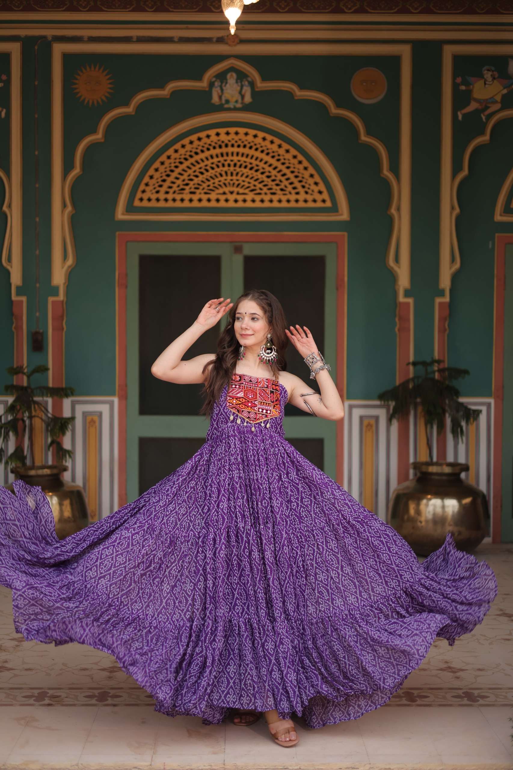 KHUSHI-1119 Bandhani Print work with kutchi patchework in Faux Georgette gown