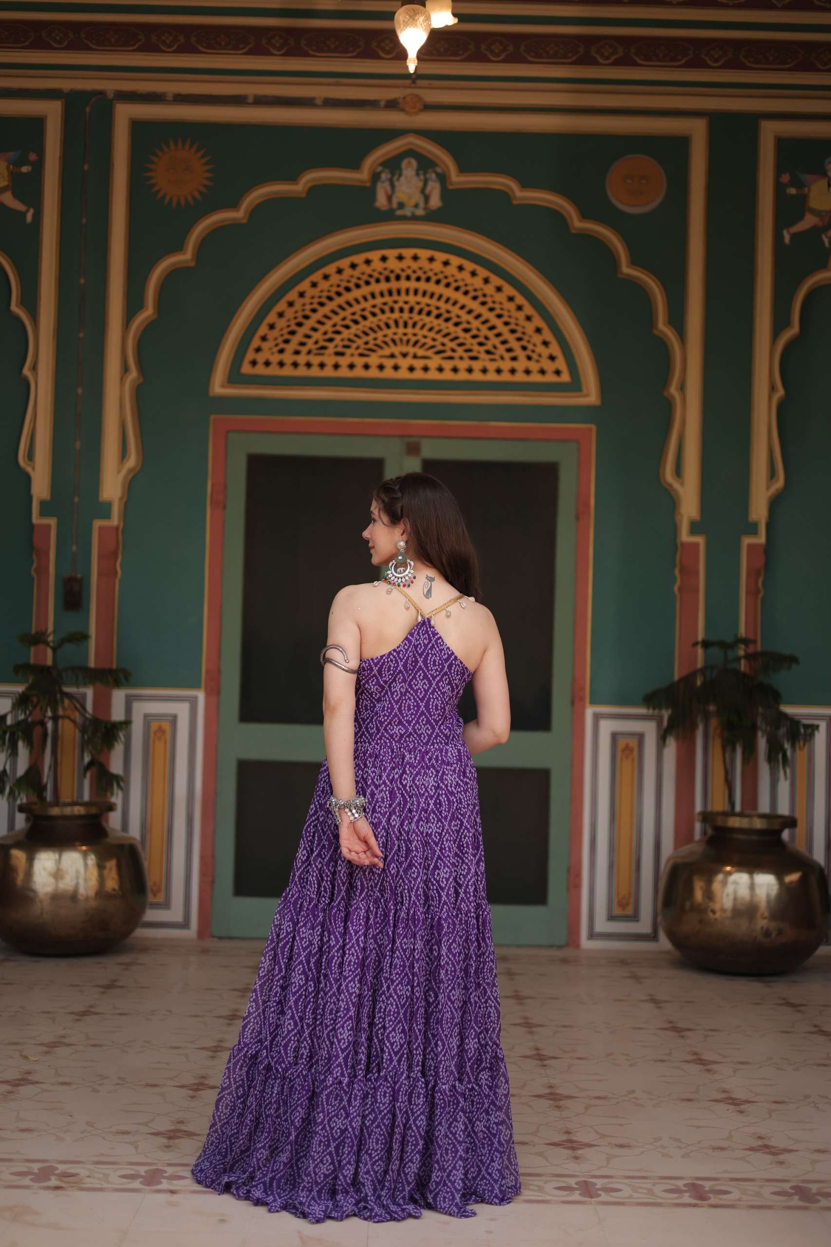KHUSHI-1119 Bandhani Print work with kutchi patchework in Faux Georgette gown