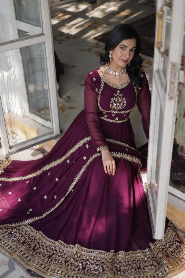 lw 9218 readymade faux blooming georgette shop trendy gown with dupatta