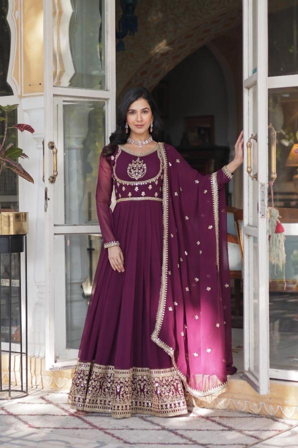 lw 9218 readymade faux blooming georgette shop trendy gown with dupatta