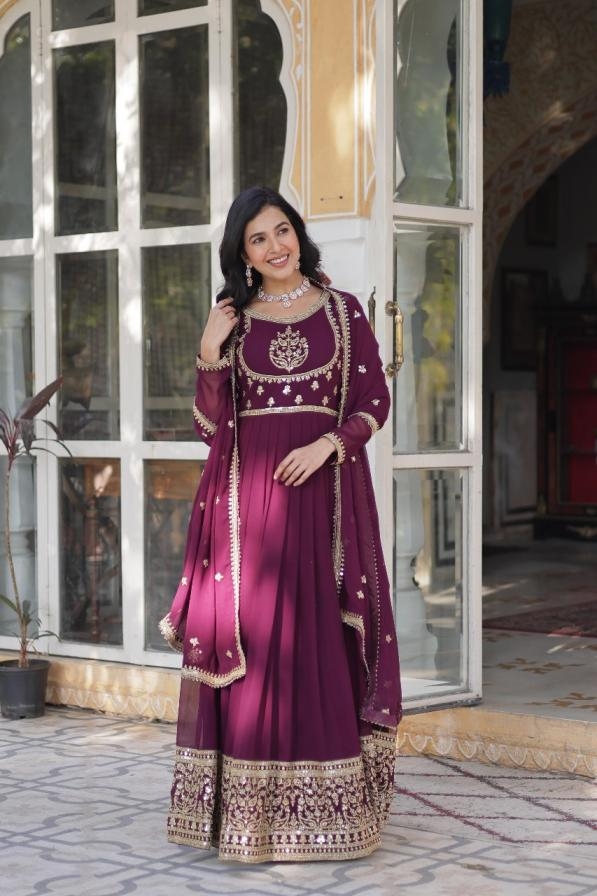 lw 9218 readymade faux blooming georgette shop trendy gown with dupatta