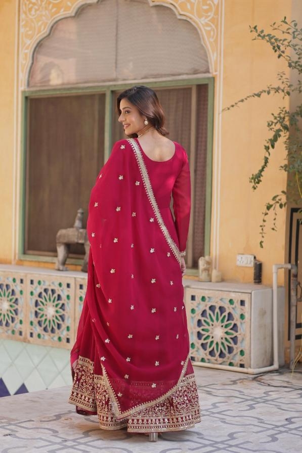 lw 9218 readymade faux blooming georgette shop trendy gown with dupatta
