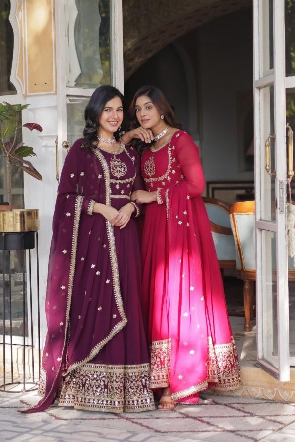 lw 9218 readymade faux blooming georgette shop trendy gown with dupatta
