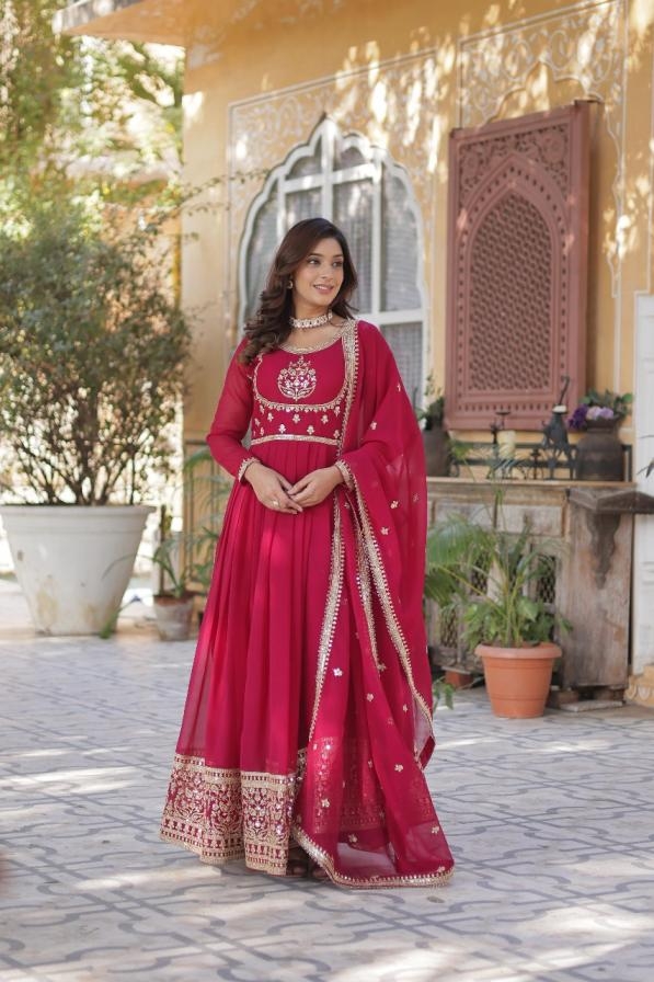 lw 9218 readymade faux blooming georgette shop trendy gown with dupatta
