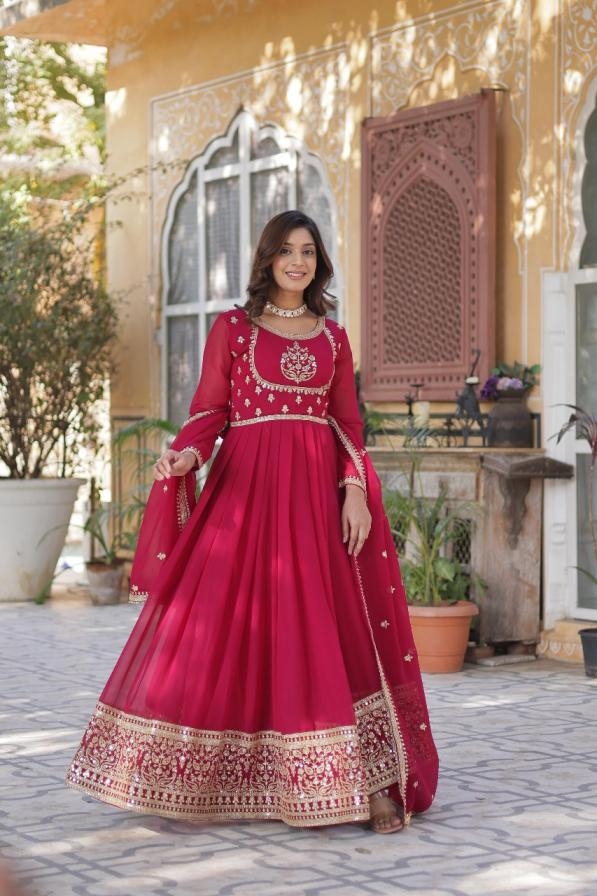 lw 9218 readymade faux blooming georgette shop trendy gown with dupatta