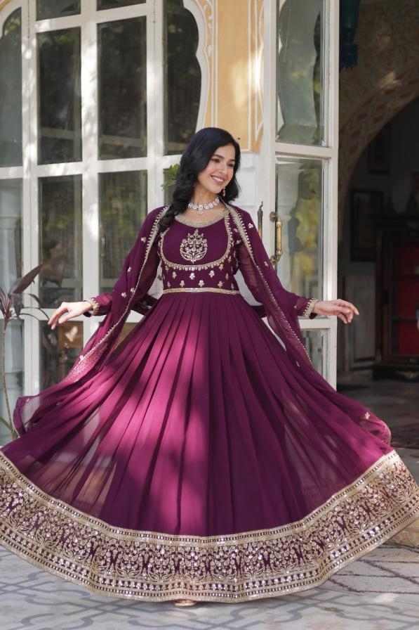 lw 9218 readymade faux blooming georgette shop trendy gown with dupatta