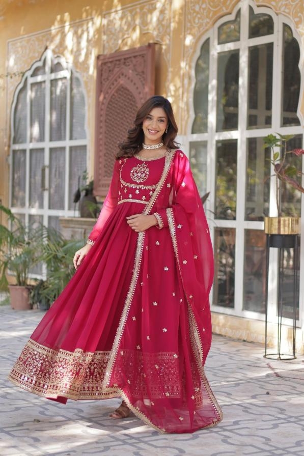 lw 9218 readymade faux blooming georgette shop trendy gown with dupatta