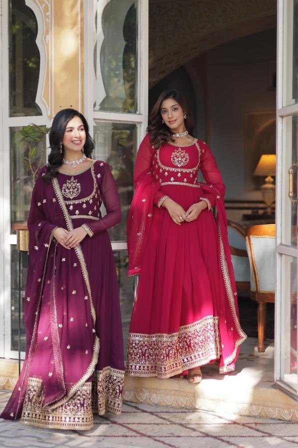 lw 9218 readymade faux blooming georgette shop trendy gown with dupatta