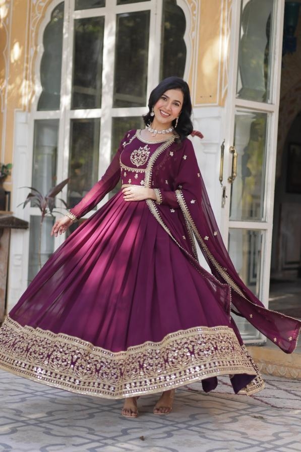 lw 9218 readymade faux blooming georgette shop trendy gown with dupatta