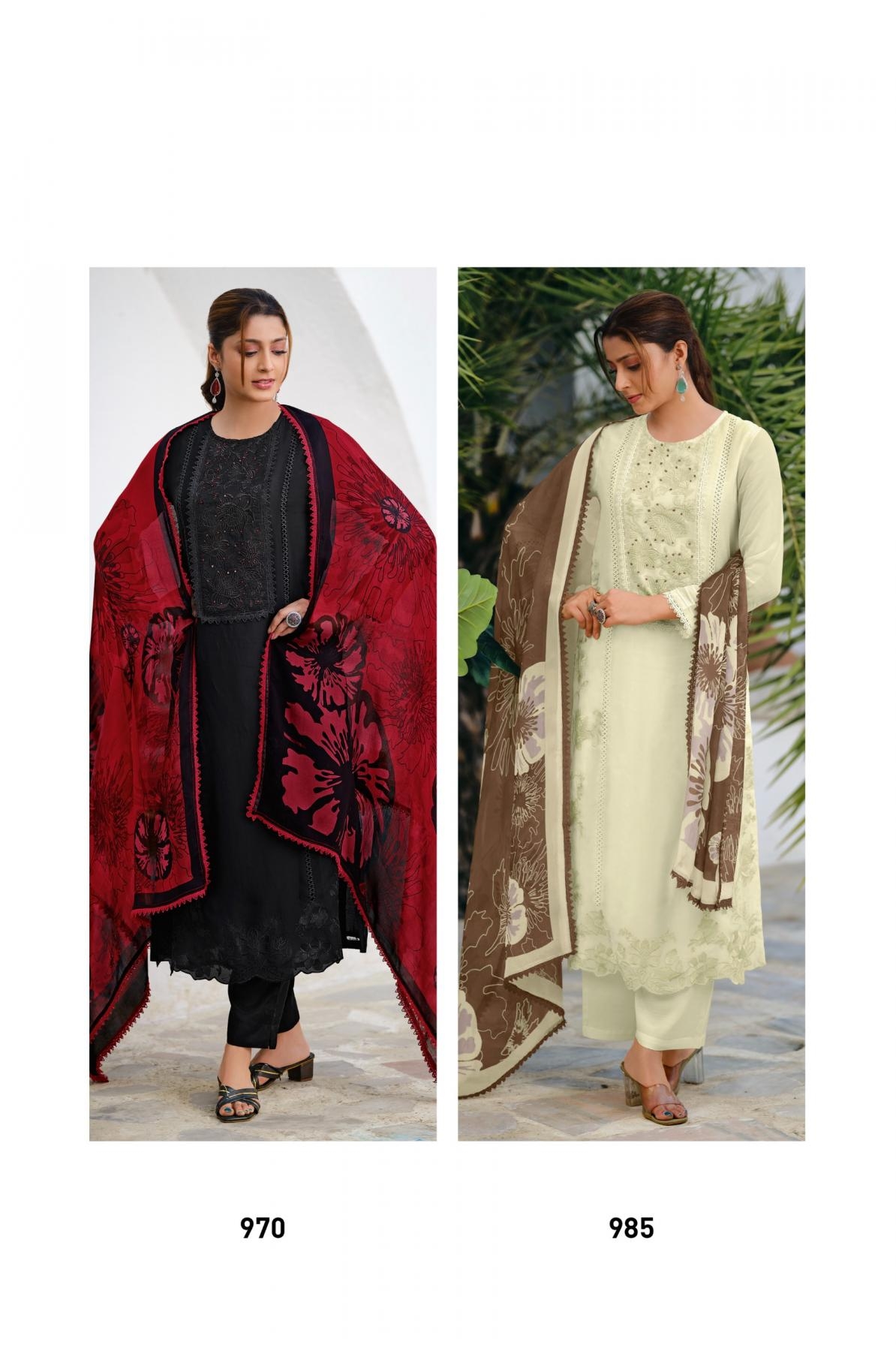 sahiba floret ORGANZA SILK DYED WITH EMBROIDERY HAND WORK wholesale suit 