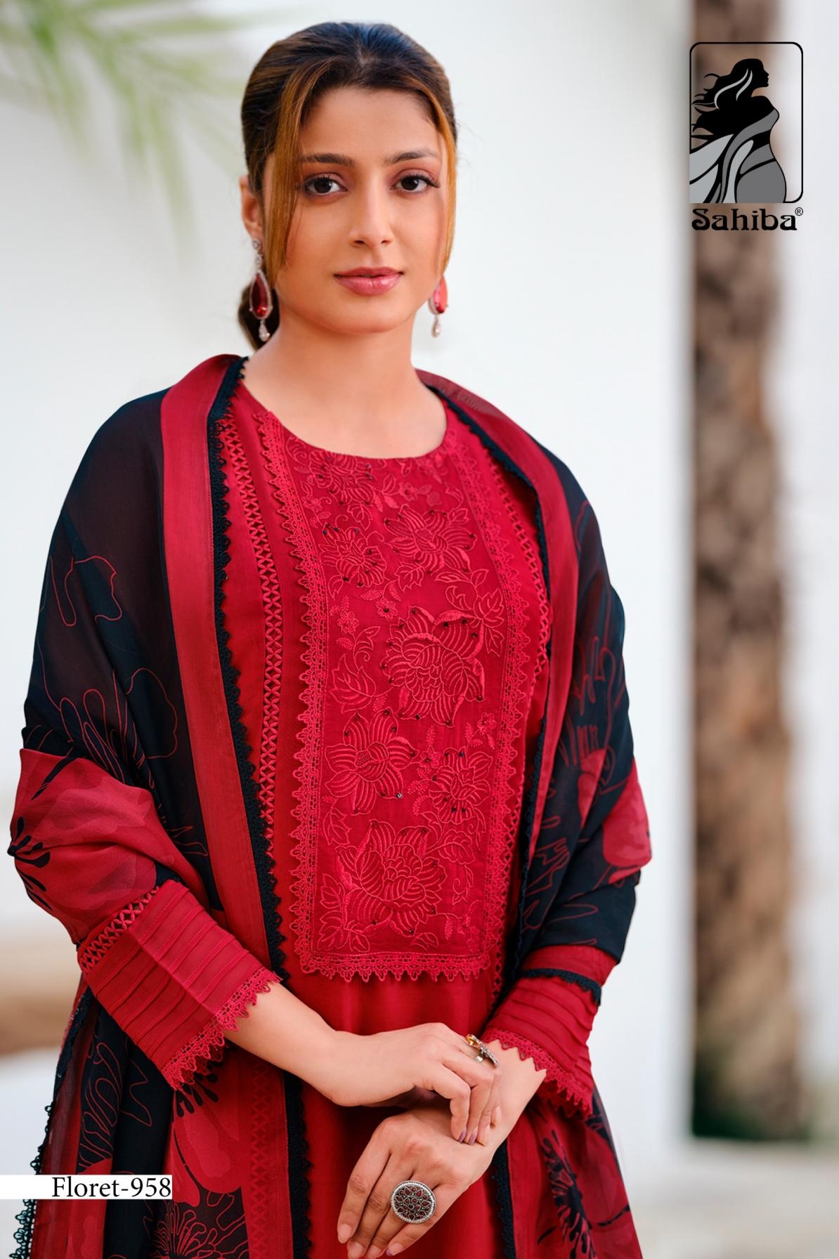 sahiba floret ORGANZA SILK DYED WITH EMBROIDERY HAND WORK wholesale suit 