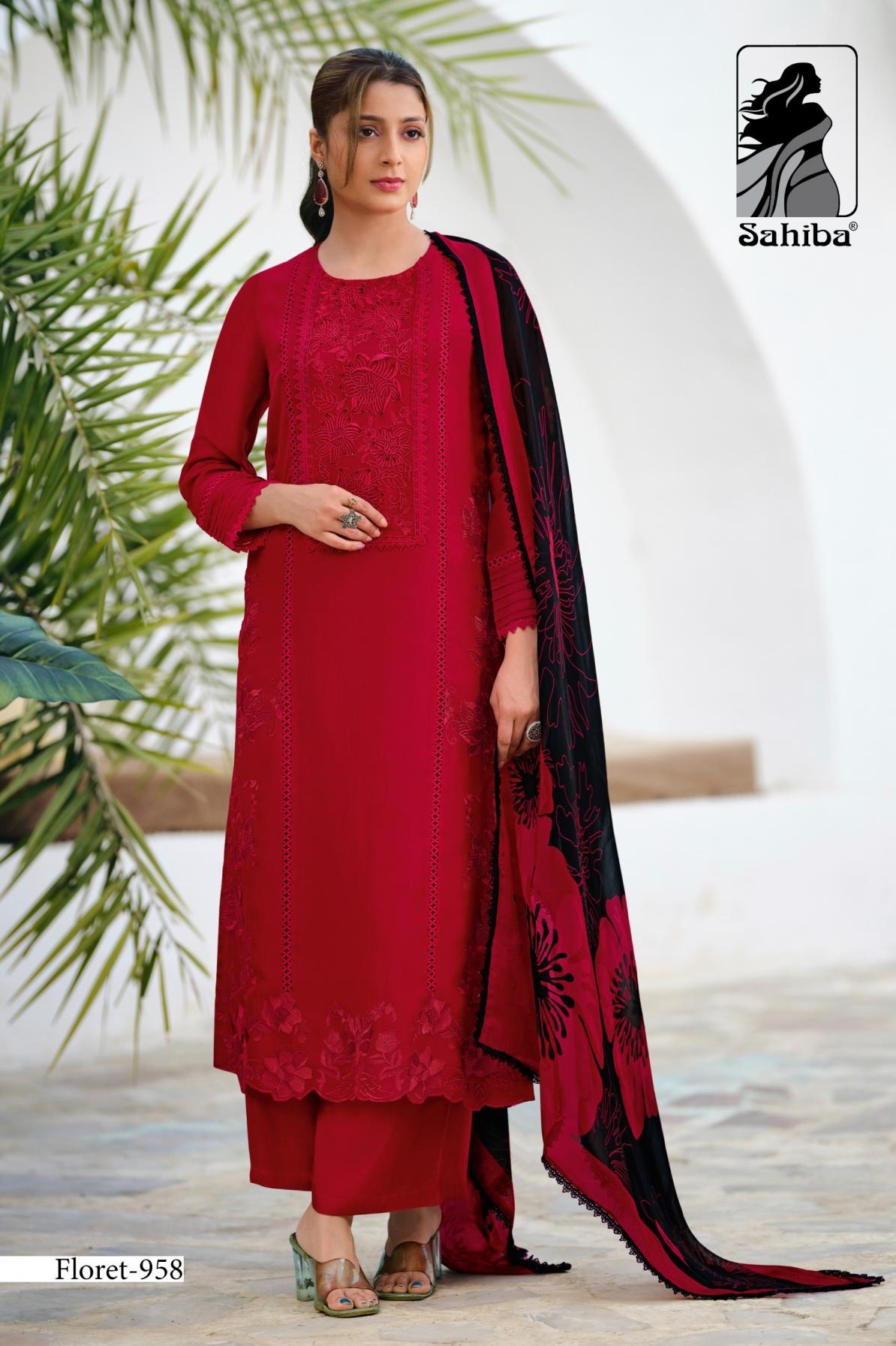 sahiba floret ORGANZA SILK DYED WITH EMBROIDERY HAND WORK wholesale suit 