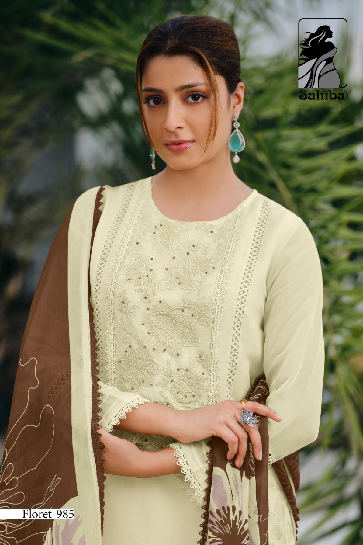 sahiba floret ORGANZA SILK DYED WITH EMBROIDERY HAND WORK wholesale suit 