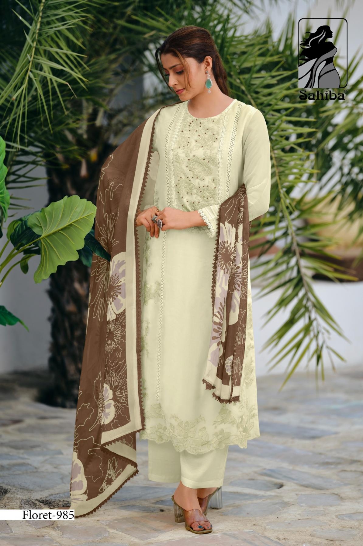 sahiba floret ORGANZA SILK DYED WITH EMBROIDERY HAND WORK wholesale suit 